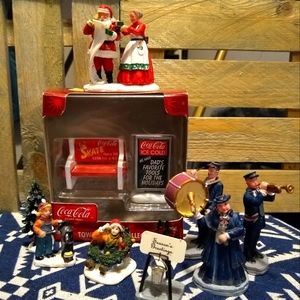 Christmas Village pieces & Coca Cola set